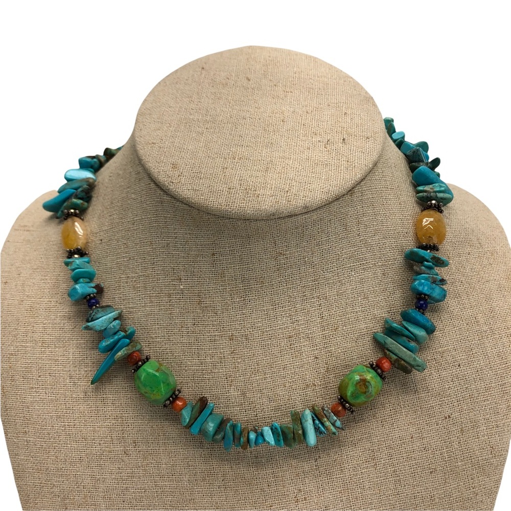 BARSE Turquoise Choker Necklace925 Silver Beaded Multicolor